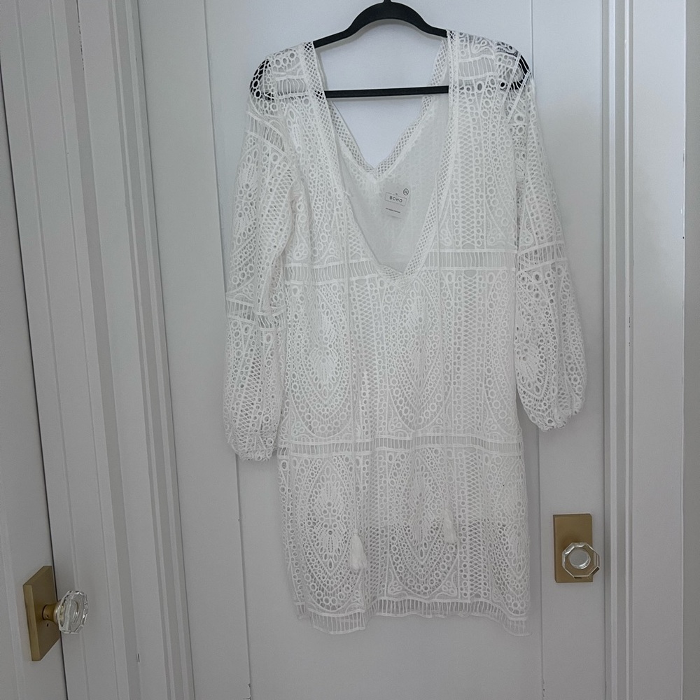White Lace boho swim coverup dress